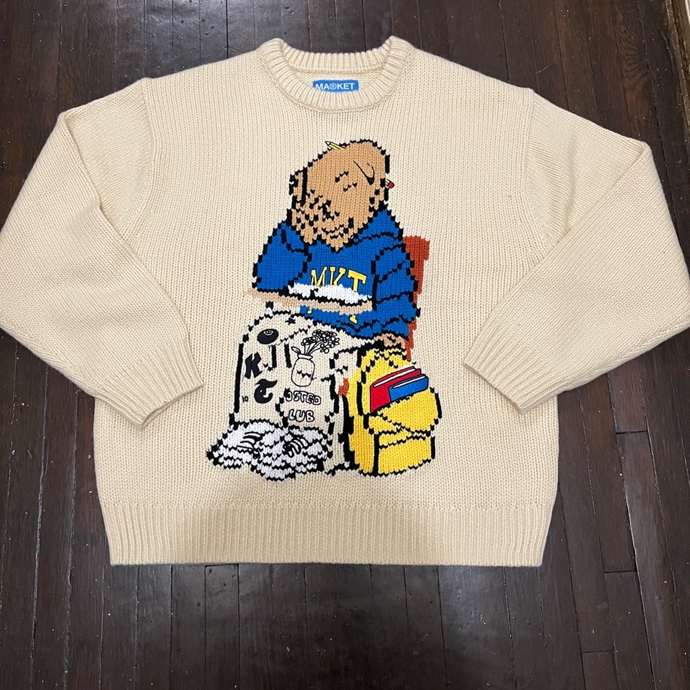 NWT Market “making the grade bear“ sweater mens Sz medium